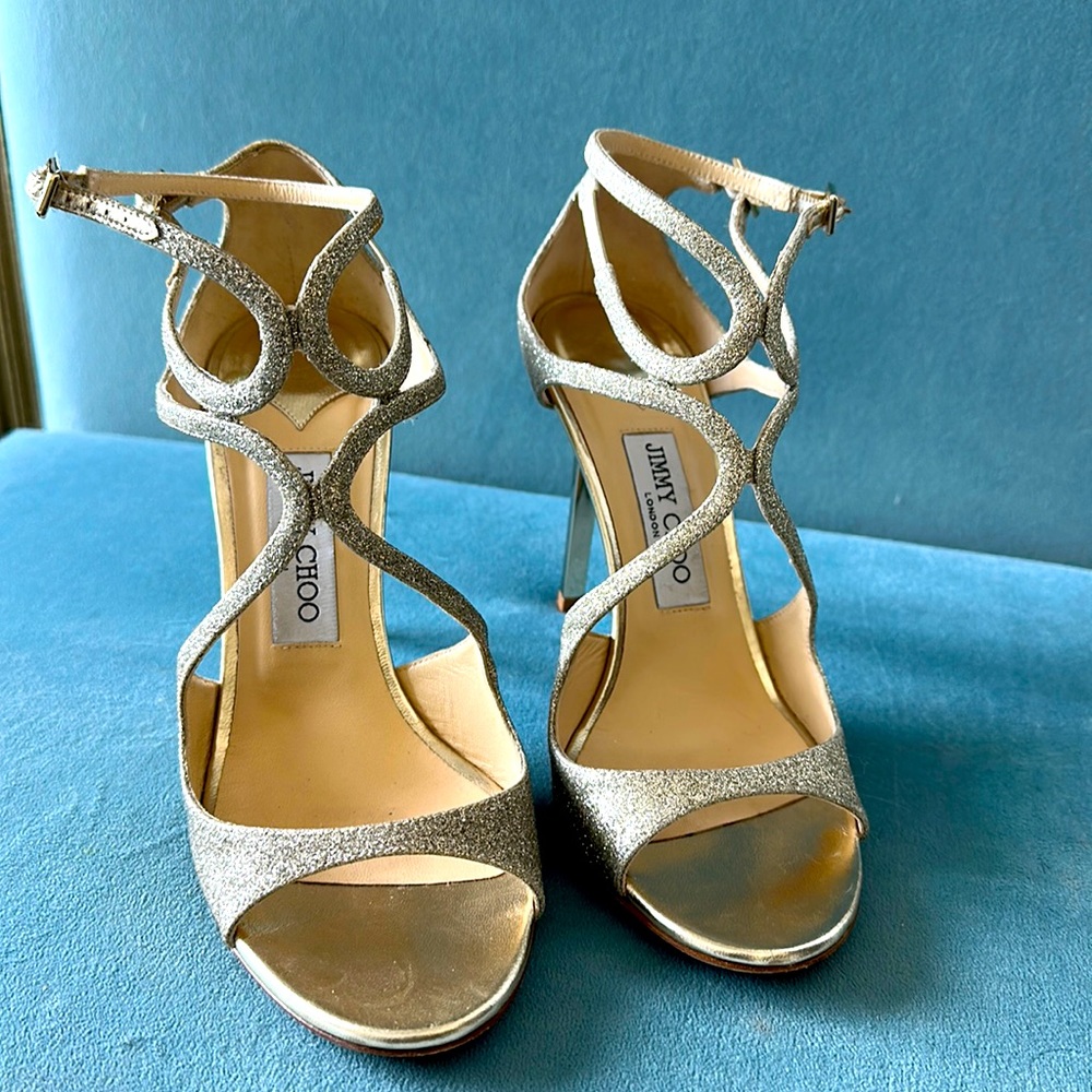 Jimmy Choo Lang Glitter Sandal Heels